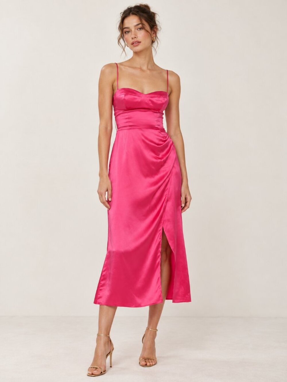 REFORMATION Marguerite Hot Pink Flambe 100% Silk Midi Slip Dress